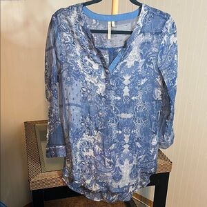 Grand & Greene Blue Patterned Tunic, Size S